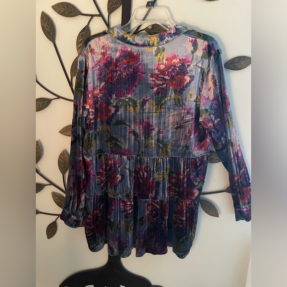 Anthropologie Maeve Velvet Blue Floral Button Down Shirt - Picture 7 of 8